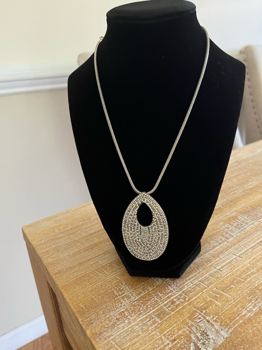 Silver Teardrop Pavé Pendant Necklace - Women Jewelry